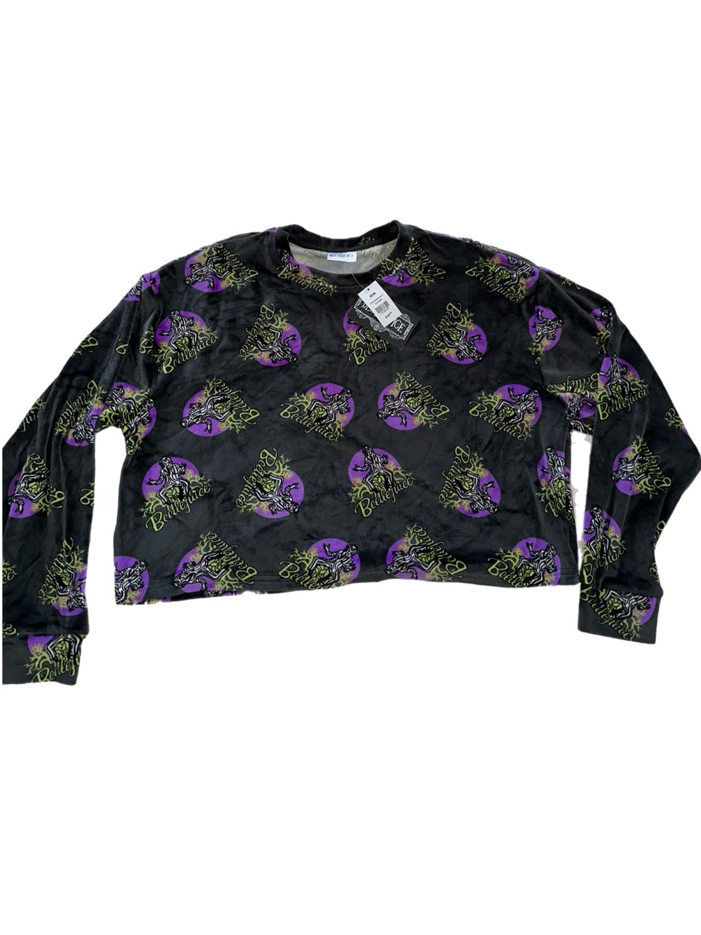 Beetlejuice Black & Purple Cropped Graphic Long-Sleeve Top
